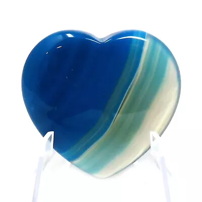 Blue Agate Stone Heart #575 - 40mm Or 1.5  - Valentines Day  Love Pocket Stone • $9.95