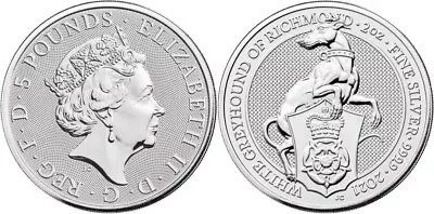 Great Britain: 2021 QEII White Greyhound Of Richmond 2oz .9999 Silver UNC Coin • $99.99