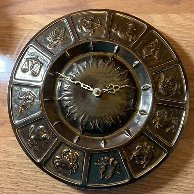 Vintage 1970's Horoscope Wall Clock ~Astrology Zodiac Sun~3D Ceramic 11” Repair • $45