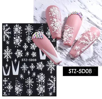 Christmas 5D Embossed Nail Art Stickers Xmas Snowflakes Self Stick Decals Decor • $2.95