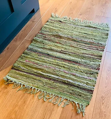 Recycled Green Rug Overdyed Thick Cotton Rag Rug Available In 2 Sizes • £16.50