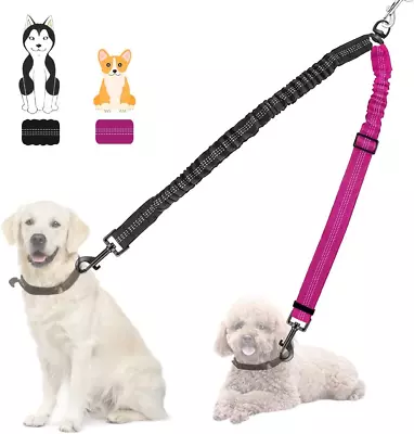 Double Dog Leash Coupler No Tangle Split Lead For Walking 2 Pet Dogs Adjustabl • £16.97