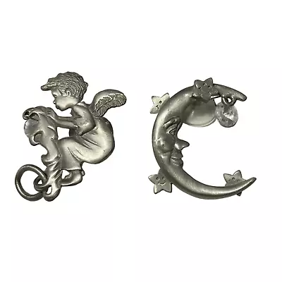 Vintage Lot Of 2 Lindsay Claire Designs Angel Boy Cherub Stars Moon Face Pewter • $12.95