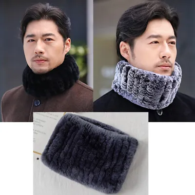 Men's Real Rex Rabbit Fur Scarf Winter Warm Neckerchiefs Gaiter Black Grey Blue • $16.14