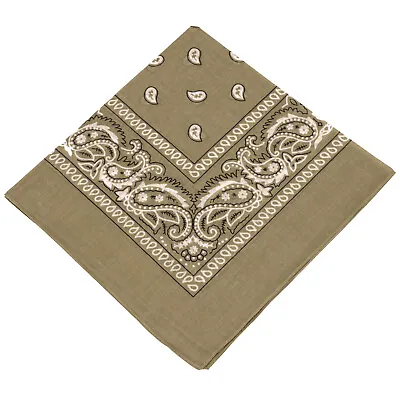 54cm Square Bandana Paisley Print Scarf Neckerchief 100% Cotton KHAKI EARTH • £2.99