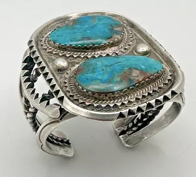 Native American Turquoise Silver Cuff Bracelet 153.22 Grams • £243.28
