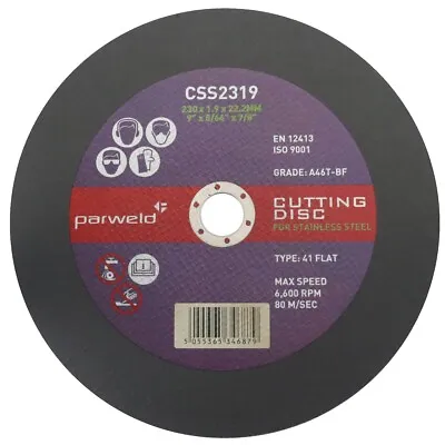 Parweld (9 ) 230mm X 1.9mm Thin Stainless Steel Metal Cutting Discs (PACK OF 25) • £38.49