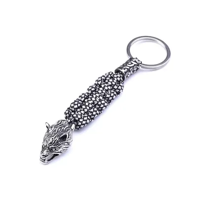 Men's Vintage Stainless Steel Wolf Keychain Keyring Parachute Rope Key Chain • $7.99