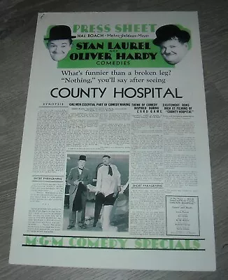 LAUREL & HARDY In COUNTY HOSPITAL PROMO MOVIE PRESSBOOK COMEDY • $113.50