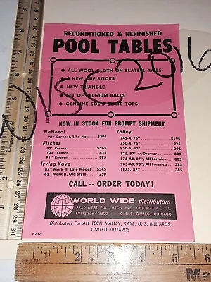 $4.99 • Buy Vintage Fischer, Valley, National, Irving Kay Billiard Pool Table Promo Flyer