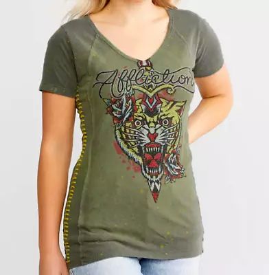 Affliction Women's Black Label ALCHEMIC DAGGER Rhinestone T-Shirt MEDIUM NWT • $74.71