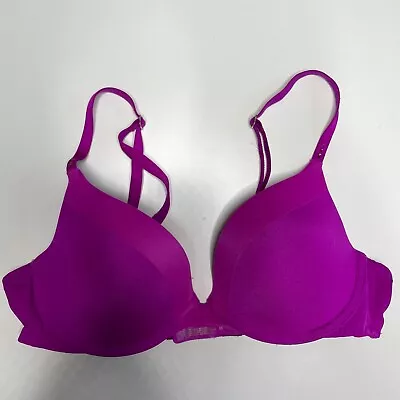 Victoria Secret Biofit Demi Uplift Bra 34B Underwire Satin Purple Padded Cup • $22