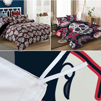 £19.99 • Buy Gothic Sugar Skull Duvet Quilt Cover Bedding Set Pillow Cases Single Double King