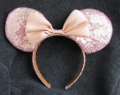 Pink Sequin Mouse Ears Headband Satin Bow Unmarked Head Band Costume • $3.95