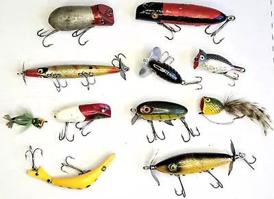 Lot Of 11 Vintage Fishing Lures Wood South Bend Fred Arbogast Poppers Fly + More • $9.50