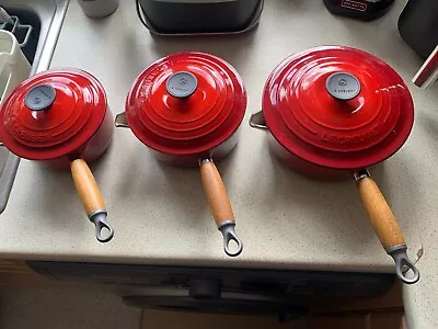 Le Creuset Cast Iron Red Pans And Lids X3 • £29