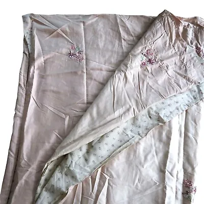 Vintage 100% Silk Window Curtain Panels 2 Pink Rosettes 42x84 Reversable Floral • $129.95