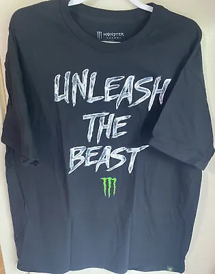 NWOT Monster Energy Drink Unleash The Beast Spellout Mens Black T Shirt Size XL • $19.99