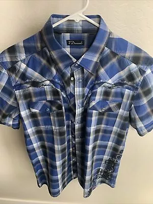 Mens 7 Diamonds Blue Plaid Casual Button Down Shirt XXL Cowboy Western Exc Cond • $24.95