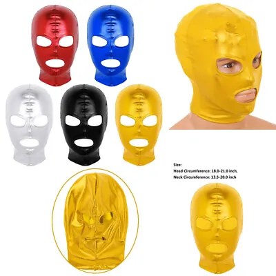 US Unisex Mens Wet Look Latex Mask Hood Open Mouth Eye Headgear Cosplay Costume • $8.36