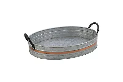 Galvanized Metal Serving Tray Iron Black Handles Farmhouse Tray With Copper ... • $40.29