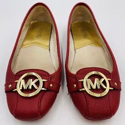 Michael Kors Shoes Flats Womens Size 7 Red Fulton Scarlet Leather Moccasin • $34.95