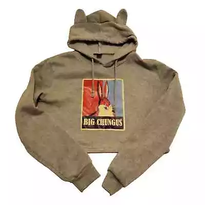'Big Chungus' Cropped Hoodie With Bunny Ears - Size Small • $9