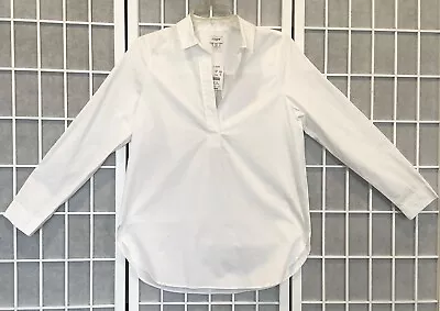 J Crew Women Sz XS White Cotton Blend Tunic Blouse Popover High Low NWT $64.50 • $29