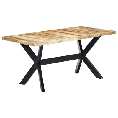 £300.63 • Buy Industrial Dining Table For 6 Rustic Mango Wood 160cm Top Black Steel Cross Legs