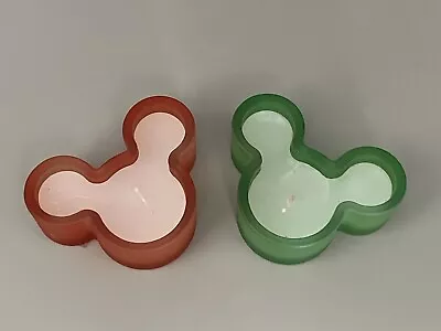 2 Vintage Disney Store Mickey Mouse Frosted Glass Candles Green & Orange Set • $6.99