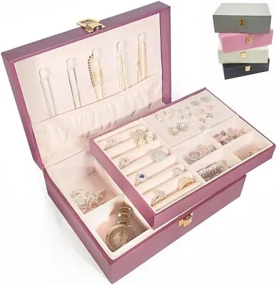 Jewellery Box - 2 Layer Jewelry Storage Organizer Top Grade PU Leather Odorless • £23.99