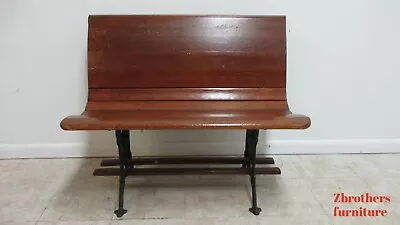 Victorian Bench Settee Church Pew Cast Iron Oak Railroad Gothic Antique 37  E • $629.10