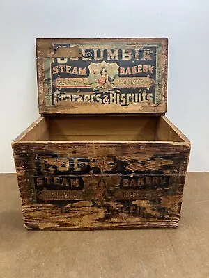 Vintage COLUMBIA STEAM BAKERY Wood Biscuit Box ADVERTISING Wooden Old Crate PA • $85