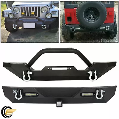 For 87-06 Jeep Wrangler TJ YJ Front/Rear Bumper W/D-Rings&Led Lights Winch Plate • $132.15