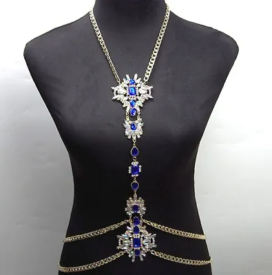 Women Crystal Bra Waist Belly Crossover Body Chain Harness Tassel Necklace • £12.99