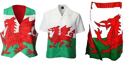 New Wales Cymru Dragon Flag Rugby Football Supporter Waistcoat/Shirt/Kilt • £22.99