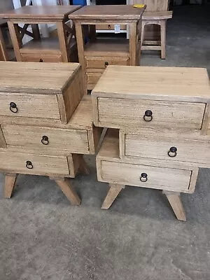 Pair Of Funky  Bedside Tables Natural  Timber Zig Zag Deco Style  • $499