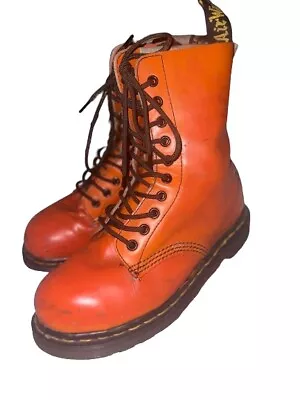 Doc Dr. Martens Orange Leather Combat Boots Made In England Rare Vintage 5uk • $115