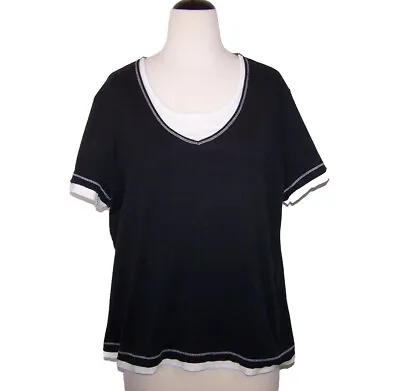 Made For Life T Shirt Top Womens Plus 3X Short Sleeve Black White Stretch TwoFer • $9.63