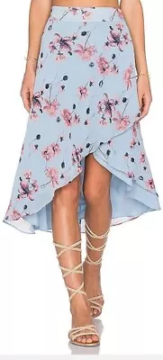 House Of Harlow 1960 X Revolve XS Light Blue Floral Maya Wrap Skirt #C6 • $79