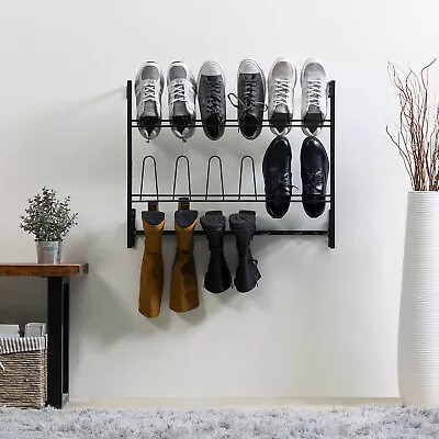 MyGift 9-Pair Wall Mounted Black Metal Wire Boot & Shoe Rack • $69.99