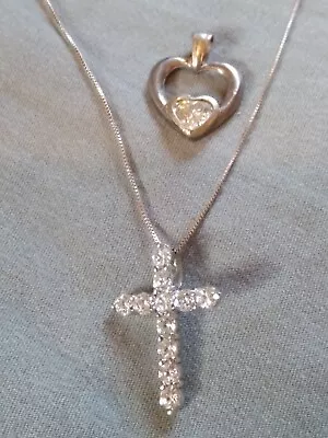 Vintage Sterling Silver Cross Choker Necklace And Sterling Heart Pendant. • $12