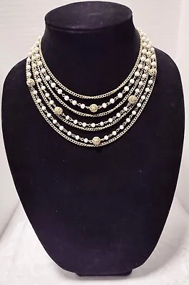 Lisner Signed Vintage Gold Tone And White Bead Multi-Strand Necklace  • $14.95