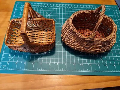 Vintage Small Baskets 2 Brown With Handles Mixed Types  • $9.99