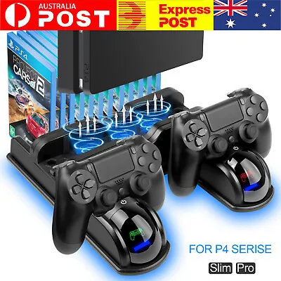 $33.99 • Buy For PS4 Slim & Pro Stand Controller Charge Station Cooling Fan For Playstation 4
