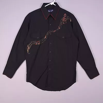 Vintage Wrangler Shirt Mens 15-33 Black Pearl Snap Long Tail Western Customized • $14.99