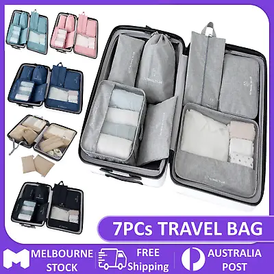 $18.99 • Buy 7Pcs Packing Cubes Travel Pouches Luggage Organiser Clothes Suitcase Storage Bag