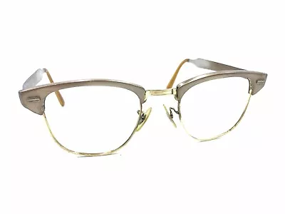 USO US Optical Vintage Gold Brown Alum Browline Eyeglasses Frames 48-22 145 • $124.99