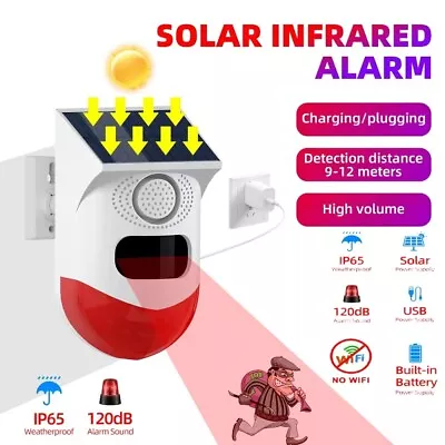 RF433 Remote Control Solar Security Alarm Siren PIR Motion Sensor Detector • $21.84