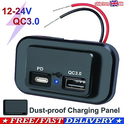 Car DC 12V-24V PD Type C USB Port Fast Charger Socket Power Outlet Panel Charge • £8.29